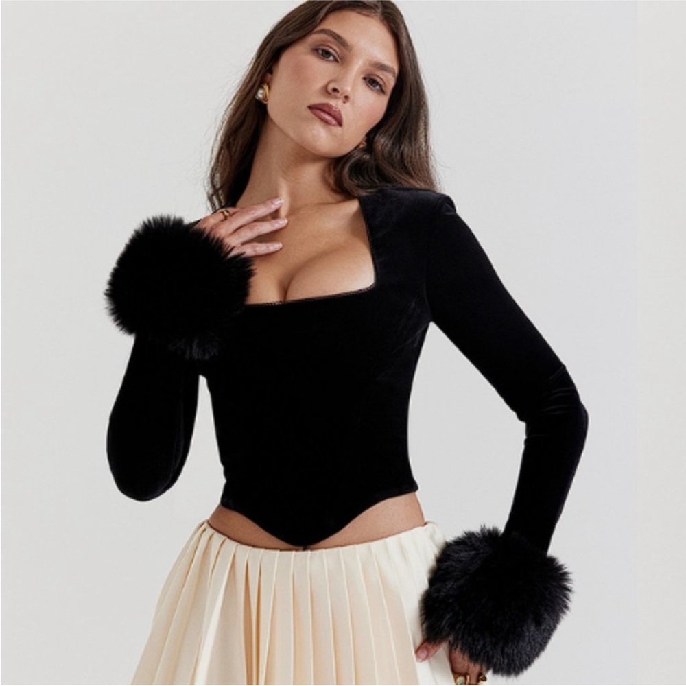 HOUSE OF CB 'Catriona' Black Velvet Corset NWOT size S